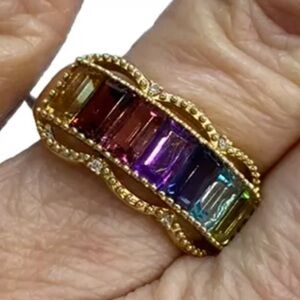Multicolor Gemstone Gold Ring 14k solid